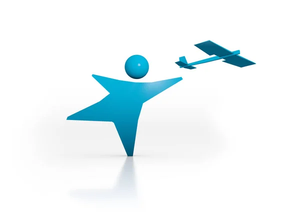 Illustration Eines Mannes Startet Ein Modellflugzeug Symbol Allegorie Der Kreativität — Stockfoto