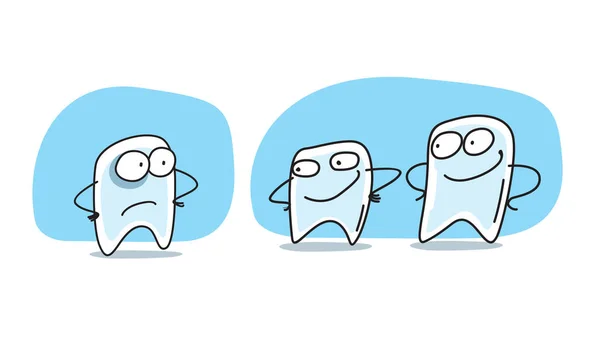 Dientes Alegres Personajes Dibujos Dientes Divertidos Dibujados — Vector de stock