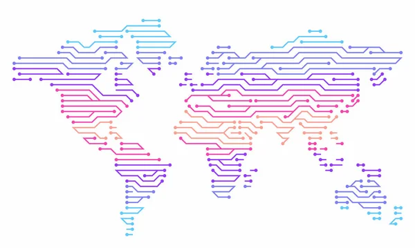 Carte Monde Sous Forme Microcircuit Lignes Électroniques Sur Fond Bleu — Image vectorielle