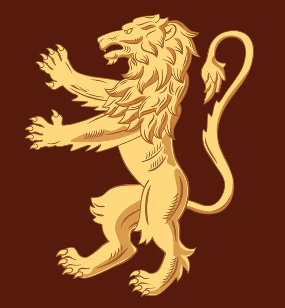 ヘラルディクライオン 黄金の恐ろしいライオンは その後ろ足に立っている 腕のコートのための独立した図面 — ストックベクタ