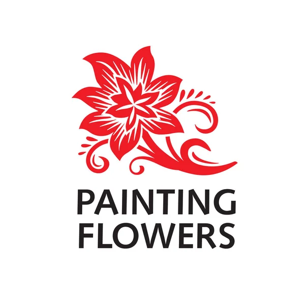 Λογότυπο Λουλουδιών Κόκκινο Κομψό Βαμμένο Λουλούδι Λαϊκά Γραφικά — Διανυσματικό Αρχείο
