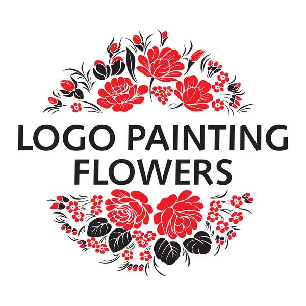 ดอกไม วาดโลโก ภาพวาดของถาด Zhostovo ดอกไม และพ การจ ดวางแบบวงกลม — ภาพเวกเตอร์สต็อก