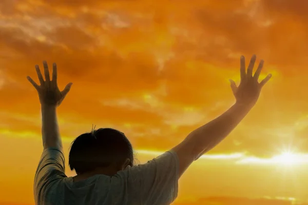 Silueta Mano Mujer Cristiana Orando Espiritualidad Religión Mujer Orando Dios — Foto de Stock