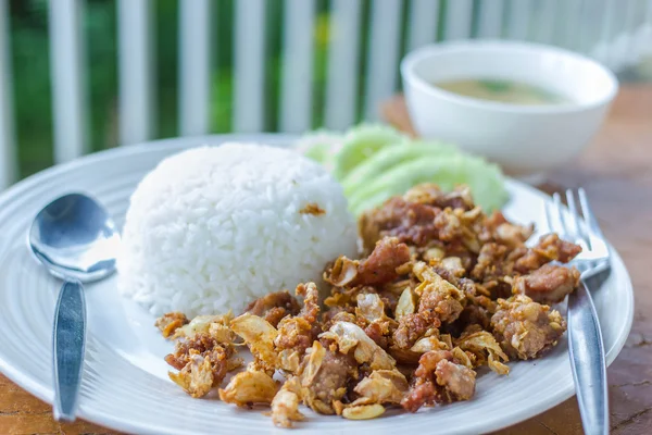 Vlees curry met rijst, selectieve aandacht. — Stockfoto