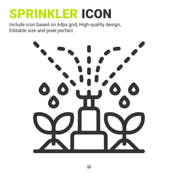 Sprinkler icon vector with outline style isolated on white background. Vector illustration watering sign symbol icon concept for digital farming, logo, business, agriculture, apps and all project