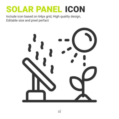Beyaz arkaplanda izole edilmiş dış hat biçimine sahip güneş paneli simgesi vektörü. Vektör illüstrasyon güneş enerjisi işaret simgesi dijital tarım, teknoloji, sanayi, tarım ve proje konsepti