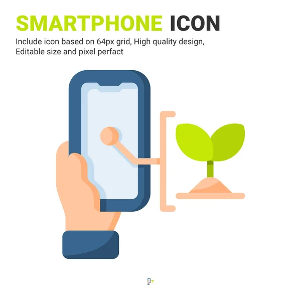 Smartphone Plant Icon Vector Flat Color Style Isolated White Background — Stock Vector