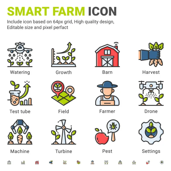 Zestaw Ikon Vector Smart Farm Białym Tle Ilustracja Przedstawia Symbole — Wektor stockowy