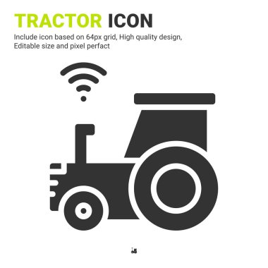 Beyaz arkaplanda izole edilmiş kabartma biçimine sahip çekici ikon vektörü. Dijital çiftçilik, ui, ux, logo, business, agriculture, apps ve tüm proje için vektör illüstrasyon makinesi sembol simgesi kavramı