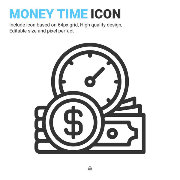 Money time icon vector with outline style isolated on white background. Vector illustration watch sign symbol icon concept for digital countdown app, mobile clock interface, ui and user interface kit