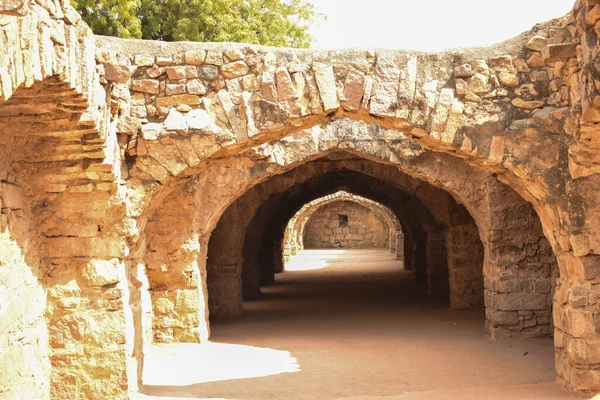 Historische Fort Stone Wall Corridor Stock Fotografie Afbeelding — Stockfoto
