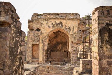 Hindistan 'daki Golconda Fort Area Harabe Yapı Duvarları Arkaplan fotoğrafı