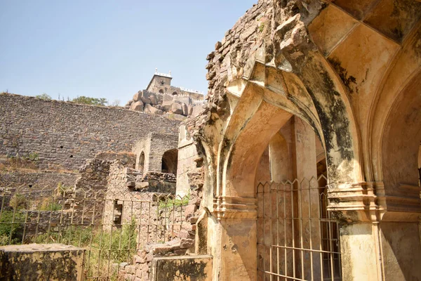 Oude Historische Golconda Fort Geruïneerde Muren India Achtergrond Stock Foto — Stockfoto