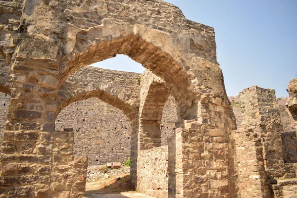 Vecchio Golconda Storico Forte Mura Rovinate India Sfondo Stock Fotografia — Foto Stock