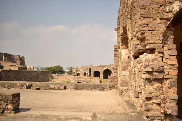 Golconda Fort Área Arruinadas Murallas Estructura India Fotografía Fondo —  Fotos de Stock