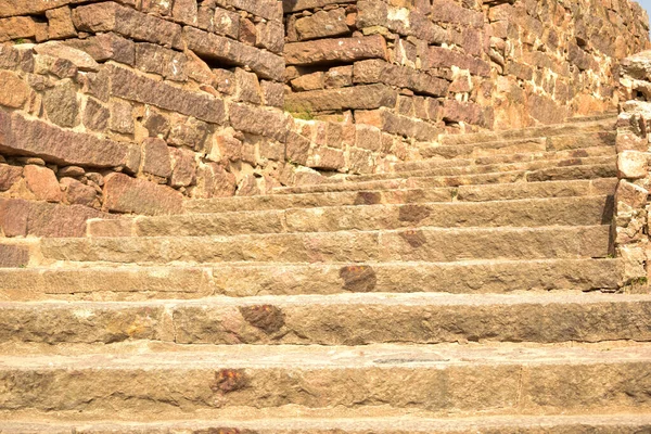 Old Abandened Fort Rock Stone Steps For Background Dirty Old Classic Steps pattern Stock Photograph