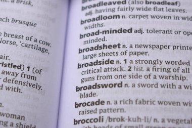 İngilizce Tanımlama Sözlüğü Sayfası - Broadside 'ın Yazılı Sözcüğünün Kapanışı