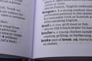 İngilizce Tanımlama Sözlüğü Sayfası Kırık Kelimenin Yazılmışının Kapanışı