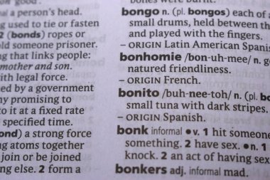 İngilizce Tanımlama Sözlüğü Sayfası - Bonito 'nun Yazılı Sözcüğünün Kapanışı