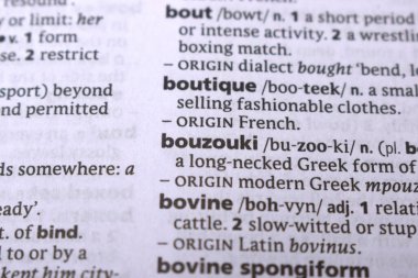 İngilizce Tanımlama Sözlüğü Sayfası - Bouzouki 'nin Yazılı Sözcüğünün Kapanışı