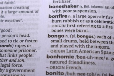 İngilizce Tanımlama Sözlüğü Sayfası - Bongo Sözcüğünün Yazılı Sözcüğünün Kapanışı