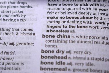 İngilizce Tanımlama Sözlüğü Sayfası - Kemik Porseleninin Yazılı Sözcüğünün Kapanışı