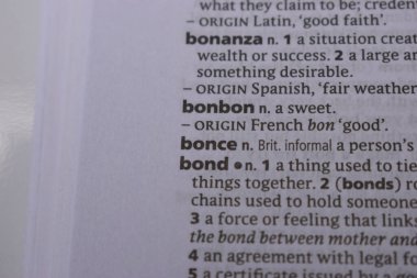 İngilizce Tanımlama Sözlüğü Sayfası - Bonce 'un Yazılmış Sözcüğünün Kapanışı