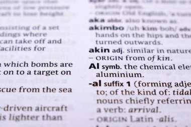 İngilizce Tanımlama Sözlüğü Sayfası - AL Sözcüğünün Yazılmış Sözcüğünün Kapanışı