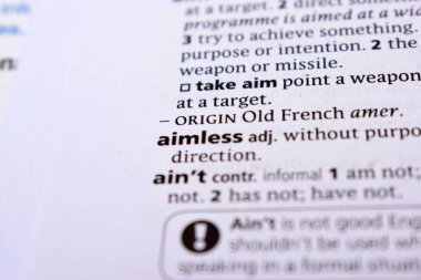 İngilizce Sözlük Sayfası Amaçsız Kelimesiyle Kapat