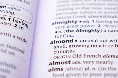 İngilizce Tanımlama Sözlüğü Sayfası - Badem Sözcüğünün Yazılmış Sözcüğünün Kapanışı