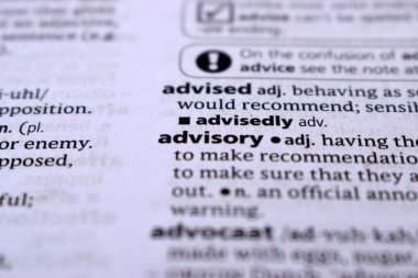 İngilizce Tanımlama Sözlüğü Sayfası - Danışmanlığın Yazılmış Sözcüğünün Kapanışı