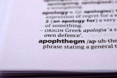 İngilizce Tanımlama Sözlüğü Sayfası - apophthegm 'in Yazılı Sözcüğünün Kapanışı