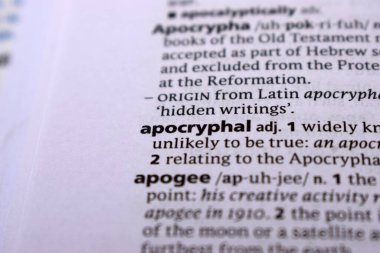 İngilizce Tanımlama Sözlüğü Sayfası - Apocryphal Sözcüğünün Yazılmış Sözcüğünün Kapanışı