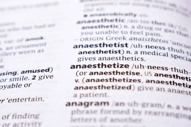 İngilizce Sözlük Sayfasını Kelimeyle Kapat - Anestezi
