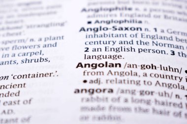 İngilizce Tanımlama Sözlüğü Sayfası - Angolan 'ın Yazılı Sözcüğünün Kapanışı