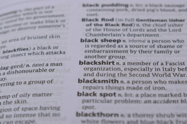 İngilizce Sözlük Sayfası - blackshirt Sözcüğüyle Kapat