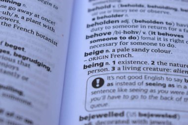 İngilizce Tanımlama Sözlüğü Yazdırılmış Varlığın Sözcüğünün Sayfasını Kapat