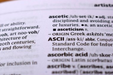 İngilizce Tanımlama Sözlüğü Sayfası - ASCII 'nin Yazılmış Sözcüğünün Kapanışı