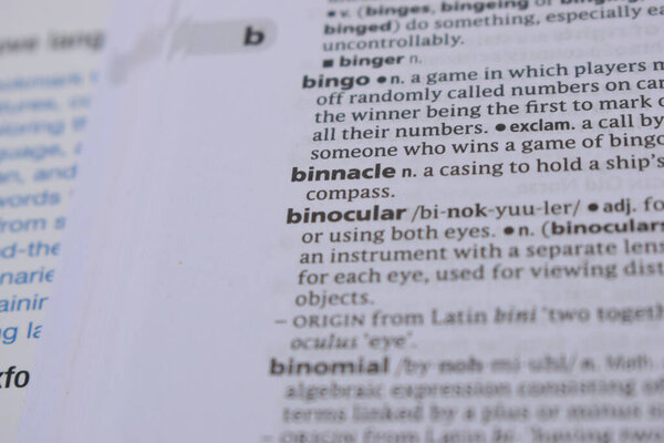 Close Up Of English Dictionary Page With Word - binnacle
