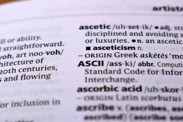 İngilizce Tanımlama Sözlüğü Sayfası - ASCII 'nin Yazılmış Sözcüğünün Kapanışı