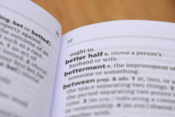 Russian Definition Dictionary Page Close Up Of Printed Word Of -better half
