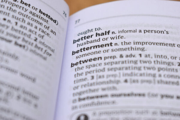 Russian Dictionary Page Close Up With the Word Of -better half