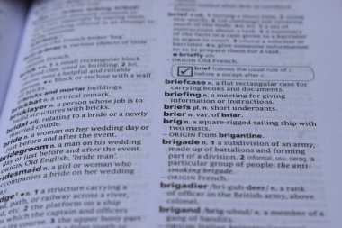 İngilizce Tanımlama Sözlüğünün Kapat Sayfa Kelimesi - Brier