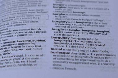 İngilizce Sözlük Sayfası Yazdırma - Burgundy Sözcüğüyle Kapat