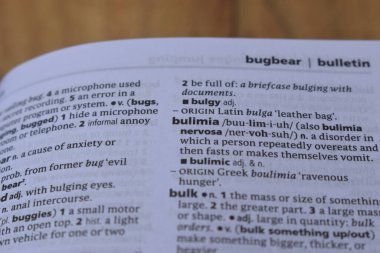 İngilizce sözlük sayfası - builimia kelimesinin anlamı ile kapat