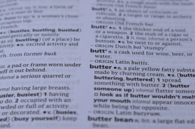 İngilizce sözlük sayfası - tereyağı anlamına gelen sözcüğü kapat