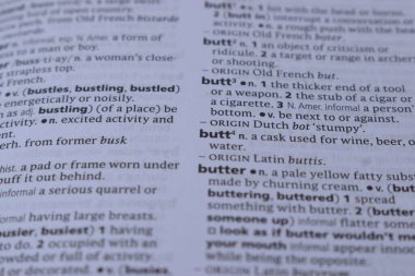 English Dictionary Page Close Up With The Word Of Print -butt