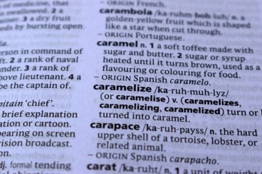 İngilizce Tanımlama Sözlüğünün Kapat Sayfa Kelimesi - Karamelize