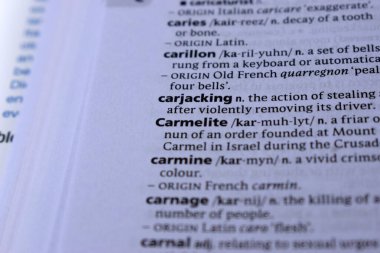 İngilizce sözlük sayfası - Carmelite kelimesinin anlamı ile kapat