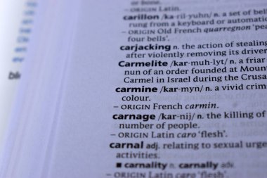 İngilizce Sözlük Sayfası - Carmine Sözcüğüyle Kapat